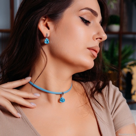 Колье Fiore Luna, Aquamarine / Sky Blue Leather